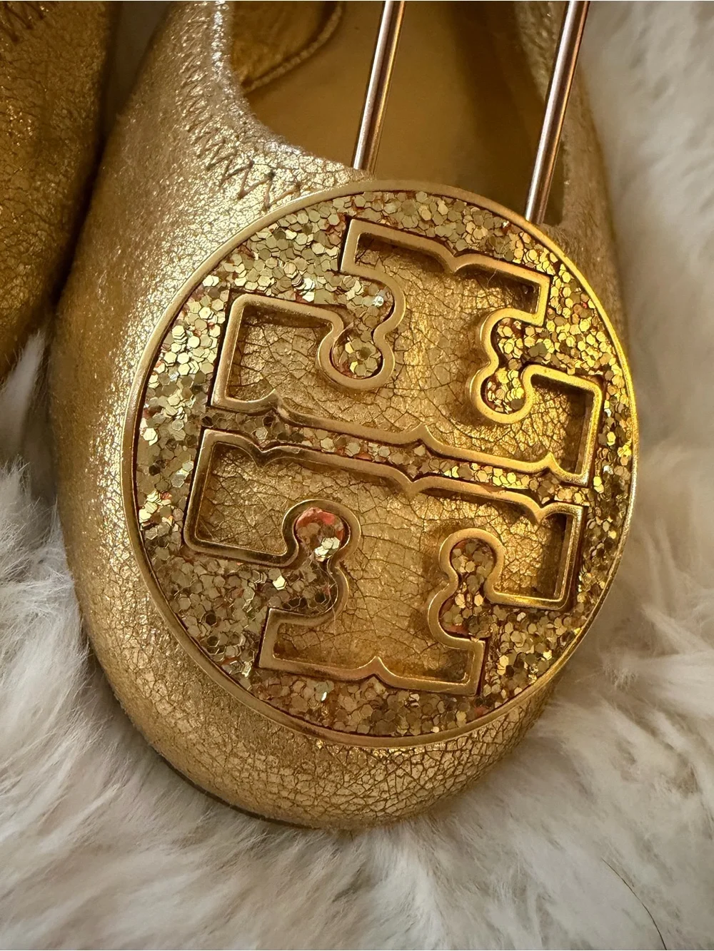 Tory Burch size 9 ‘bling’ Metallic Gold Ballet Flats
